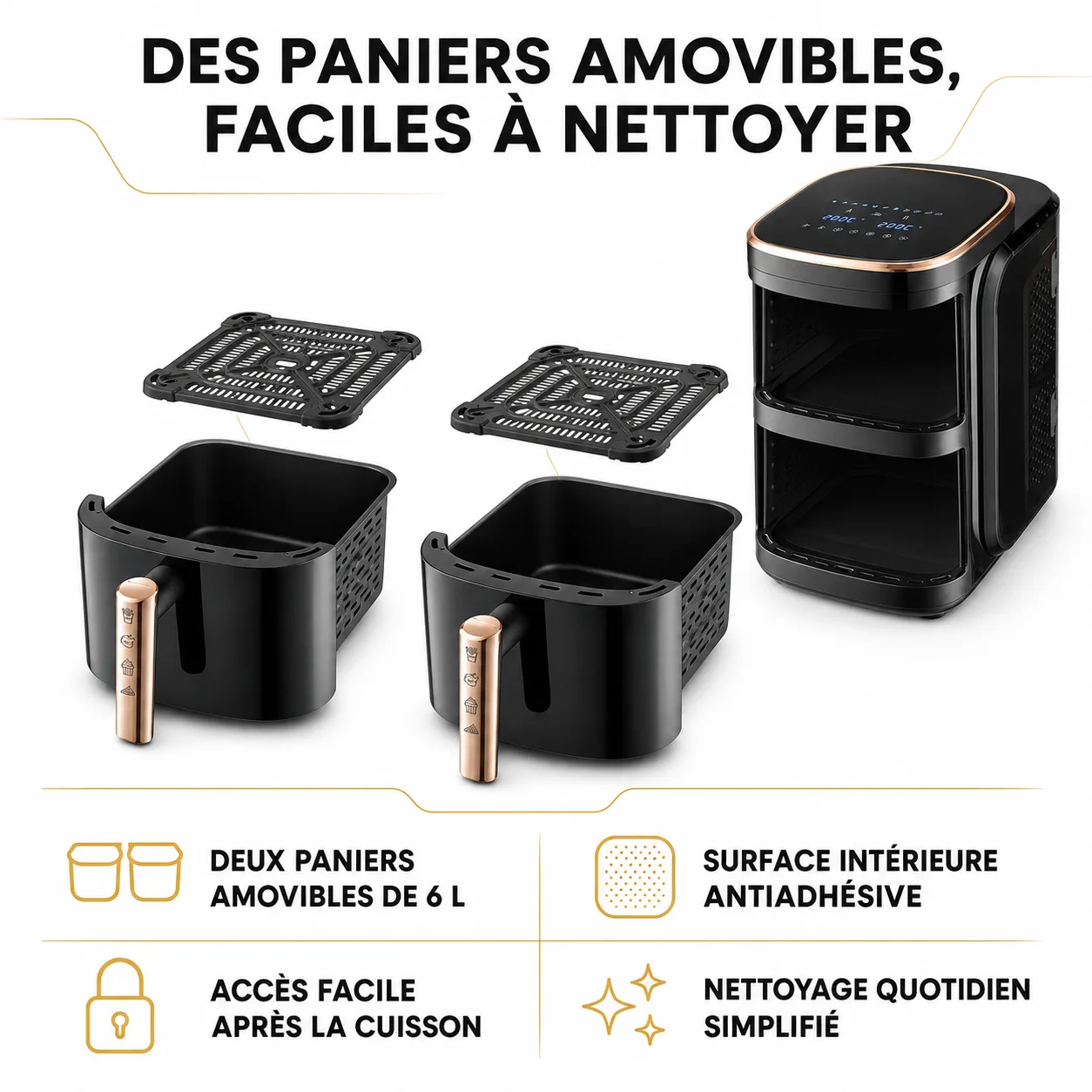 Air Fryer AeroCooking 12 L – Deux paniers amovibles de 6 L