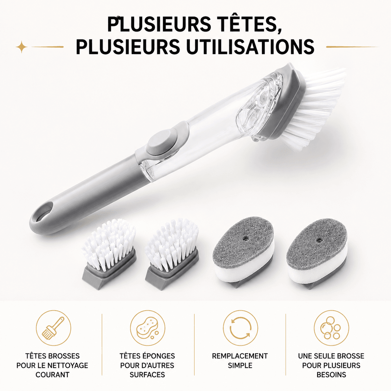 Brosse de nettoyage avec têtes interchangeables