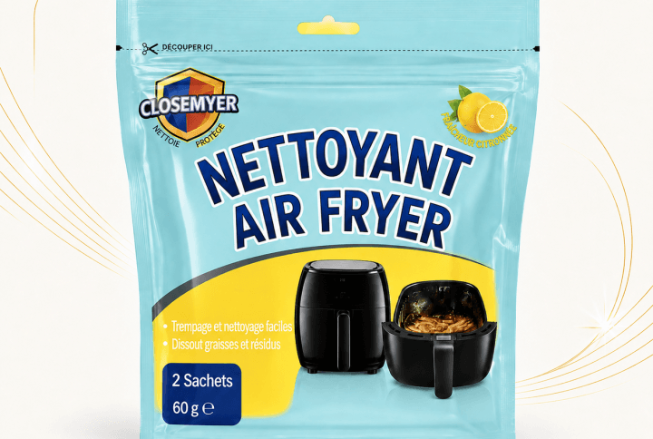 Sachet de nettoyant CLOSEMYER pour panier d’Air Fryer, contenant deux sachets pour un poids total de 60 g, avec fraîcheur citronnée.