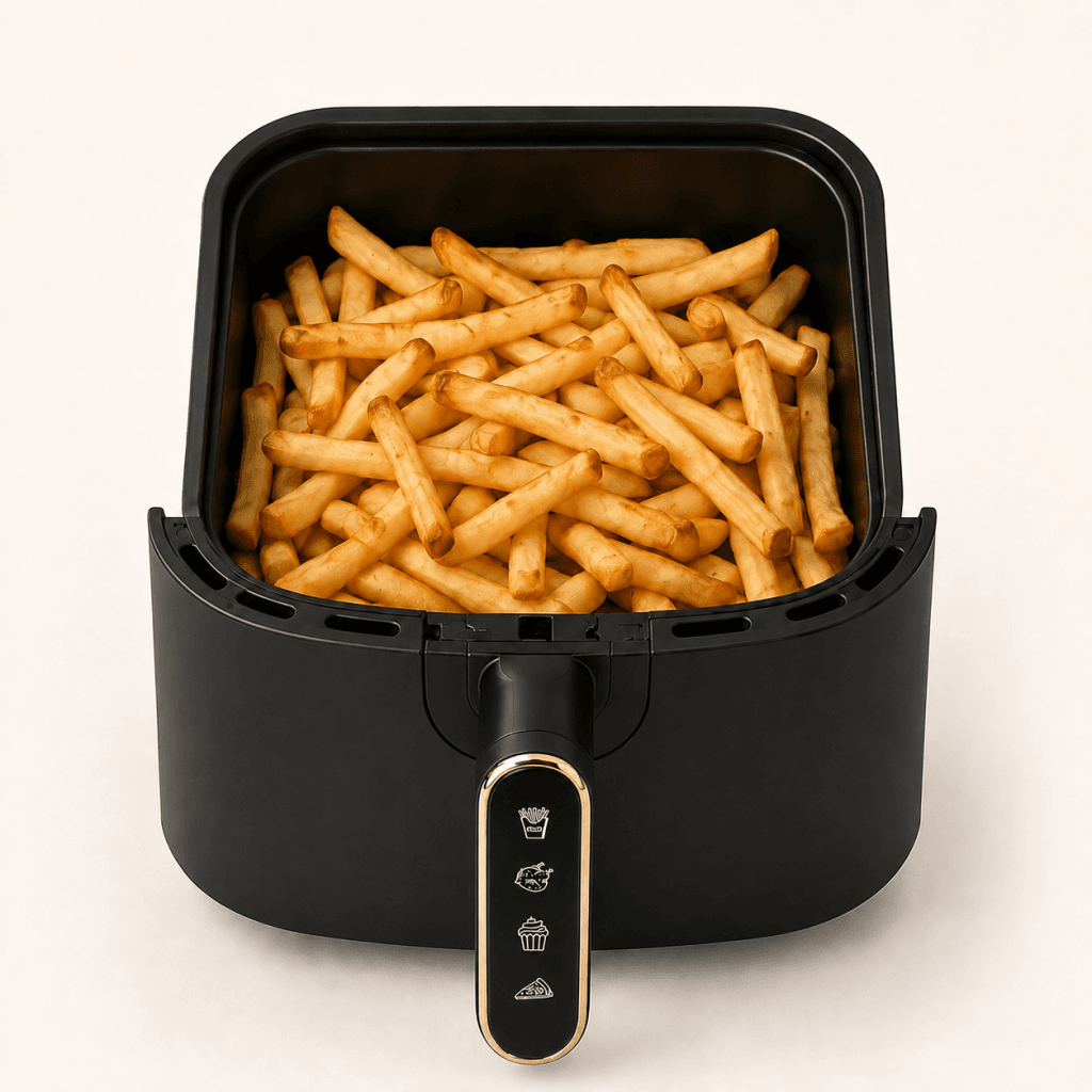 Panier 3 L du Air Fryer AeroCooking contenant des frites dorées et croustillantes.